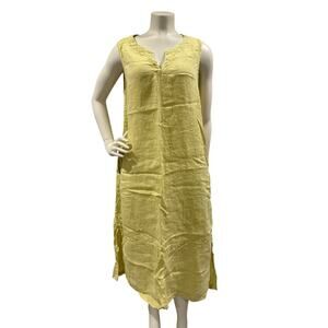 Flax Dress Womens Sz Small Yellow Linen Pullover Lagenlook Lightweight Pockets